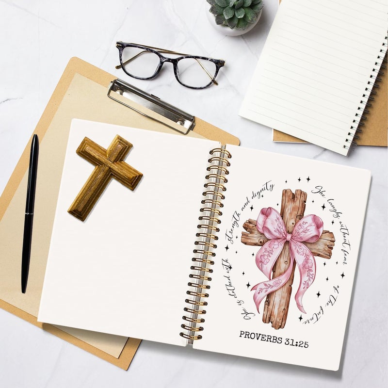 WLIANG Church Notes Bible Journal for Women, Proverbs 31 Christian Gifts for Women Girls, Coquette Pink Bow Christian Spiral Notebook for Note Taking,Bible Study Supplies Journal, 5.5 x 8.3 - Image 5